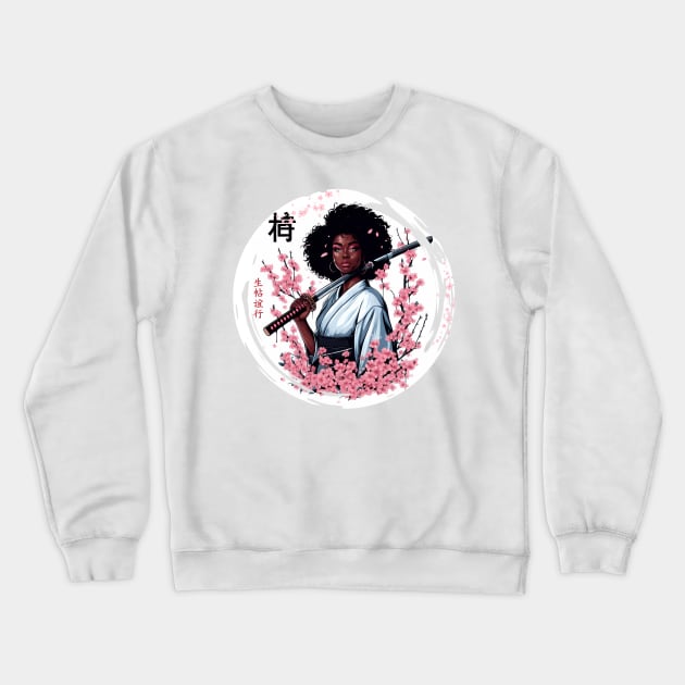 Afroamerican Girl in Kimono with Katana: A Meeting of Cultures Crewneck Sweatshirt by IA.PICTURE